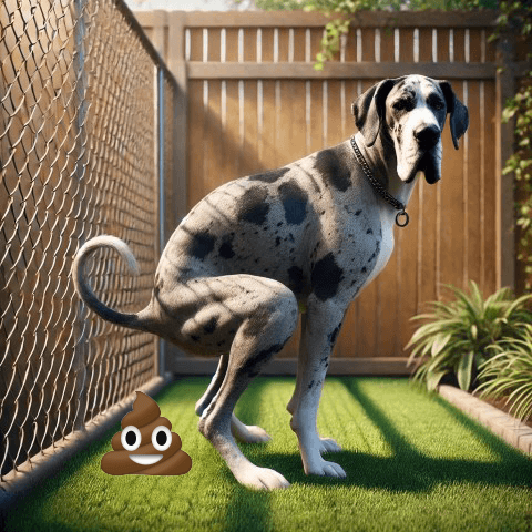 Great Dane in pooping stance