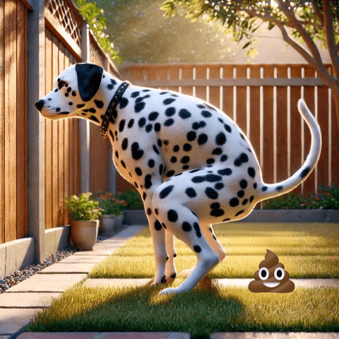 Dalmatian in pooping stance